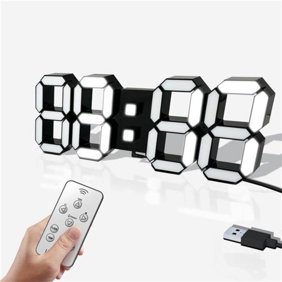 Digital Wall Clocks 15'' 3D LED Aesthetic Clock Alarm Remote Dimmer Thermometer - Picture 1 of 5